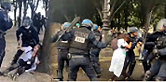 பெண் செவிலியரின் தலைமுடியைப் பிடித்து இழுத்துச் செல்லும் பிரான்ஸ் பொலிஸ்!