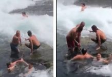 கனடாவில் நீர் வீழ்ச்சியில் சிக்கிய இளைஞனை காப்பாற்ற போராடும் குழுவினர்! கமெராவில் சிக்கிய திக் திக் காட்சி..!