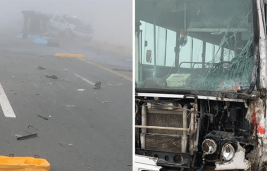 ஒரே நேரத்தில் 21 வாகனங்கள் மோதி விபத்து : வெளியான காரணம்!!