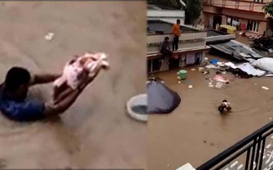 வெள்ளத்தில் மூழ்கிய வீடுகள்… பாகுபலி பாணியில் காப்பாற்றப்பட்ட பச்சிளம் குழந்தை! கலங்கடிக்கும் காட்சி!