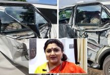 நடிகை குஷ்பு சென்ற கார் டேங்கர் லொறி மீது மோதி விபத்து!!