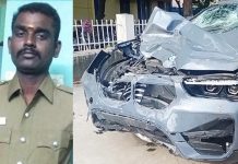வேகமாக வந்த BMW கார் தூ க் கிவீ ச ப்பட்ட கா வ லர்கள் ப த ற வைக்கும் சிசிடிவி காட்சிகள்!!