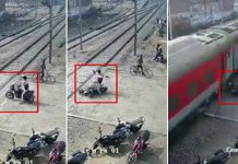 ரயில் மோ தி யதி ல் சுக்கு நூறாக சி த றி ய இ ரு சக்கர வா க னம்!! வீடியோ காட்சி!!