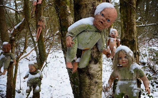 காட்டில் ஆணி அடிக்கப்பட்டு தொங்கும் பொம்மைக் குழந்தைகள் : திகிலூட்டும் புதிய மர்மம் : பீதியில் மக்கள்!!