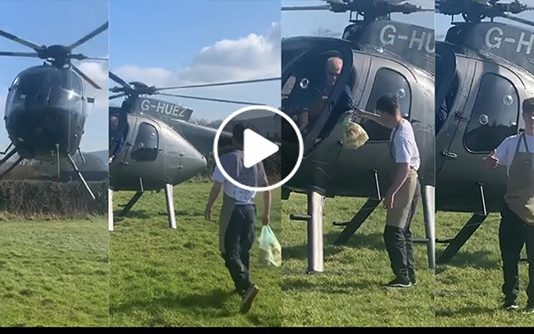 சான்ட்விச் வாங்குவதற்கு 130 கி.மீற்றர் ஹெலிகப்டரில் வந்த நபர்… தீயாய் பரவும் காணொளி