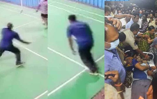 இறகு பந்து விளையாடும் போது இ.ற.ந்த இன்ஸ்பெக்டர் : வீடியோ!!