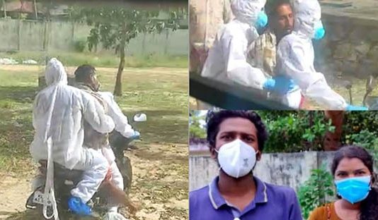 மூச்சுத் திணறிய கொரோனா நோயாளி : பைக்கிலேயே மருத்துவமனை கொண்டுசென்ற தன்னார்வலர்கள்!!