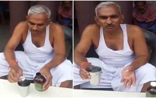 கொரோனா தொற்று ஏற்படாமல் இருக்க ப.சு மா.ட்டு சி.றுநீரை கு.டிக்கும் பா.ஜ.க எம்எல்ஏ!! வீடியோ காட்சி!!