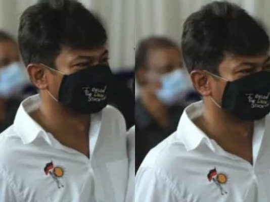 உதயநிதி ஸ்டாலின் அணிந்திருந்த மாஸ்க்! இதை கவனித்தீர்களா? பதவி ஏற்பு விழாவில் நடந்த சுவாரசியம்!