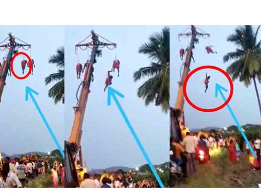 நேர்த்திக்கடன் செலுத்தியபோது, 40 அடி உயர கிரேனிலிருந்து திடீரென கீழே விழுந்த இளைஞர்!!