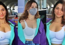 இட்லி துணியை போல சிறிய துணியால் முன்னழகை மூடி ரசிகர்களை சூடாக்கிய தமன்னா!!