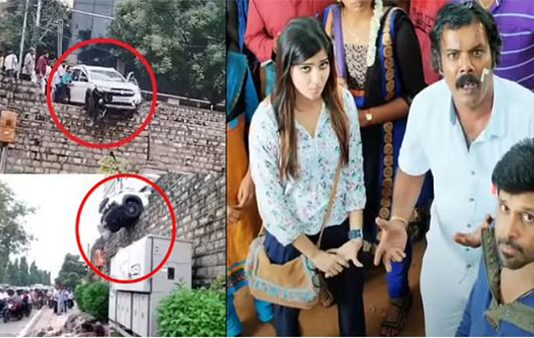 சமந்தா பட பாணியில் காரை அந்தரத்தில் நிறுத்திய பெண் : பதைபதைக்க வைத்த சம்பவம்!!