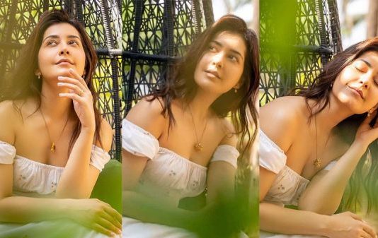 செதுக்கி வச்ச சில… முன்னழகு எடுப்பாக தெரிய போஸ் கொடுத்த ராஷி கண்ணா!!