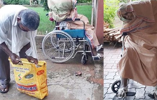 தாய் உடலை வீல் சேரில் வைத்து சுடுகாட்டிற்கு கொண்டு வந்த மகன் : இதயத்தை உறைய வைத்த சம்பவம்!!