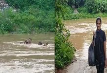 தேர்வு எழுத துணிச்சலோடு ஆற்றைக் கடந்த மாணவி…. தோள் கொடுத்து உதவிய சகோதரர்கள் : நெகிழ்ச்சி சம்பவம்!!