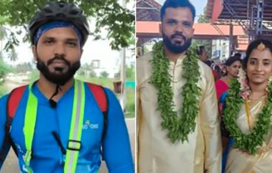கோவை TO கேரளா… சைக்கிளில் சென்று தாலி கட்டிய இளைஞர் : நெஞ்சை நெகிழவைக்கும் காரணம்!!