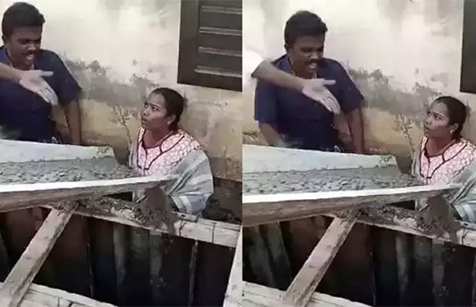 கணவன், மனைவி மீது கான்கிரீட் கலவையை ஊற்றிய வீடியோ வெளியானதால் அதிர்ச்சி : நடந்தது என்ன?