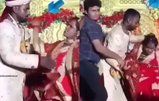இனிப்பு ஊட்டிய மாப்பிள்ளையை பளார் என அடித்த மணமகள் : கலேபரமான கல்யாண வீடு!!