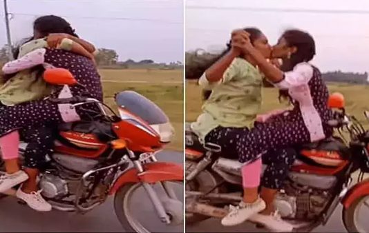 பைக் ஓட்டிக்கொண்டே இளம்பெண்கள் செய்த முகம் சுழிக்கும் செயல் : வைரல் வீடியோ!!