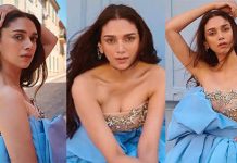 மேலாடையை ஒப்பான விட்டு காத்து வாங்கும் அதிதி ராவ்!!