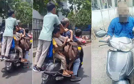 ஒரே பைக்கில் 7 சிறுவர்களுடன் சாகச பயணம் : வெளியான பகீர் வீடியோ.. இறுதியில் நேர்ந்த சோகம்!!