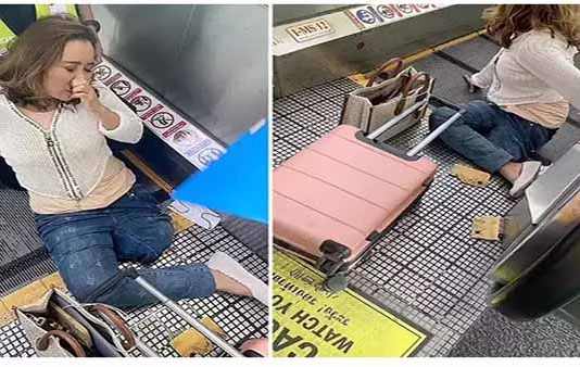 நகரும் நடைபாதையில் சிக்கி காலை இழந்த பெண்.. வைரலாகும் வீடியோ!!