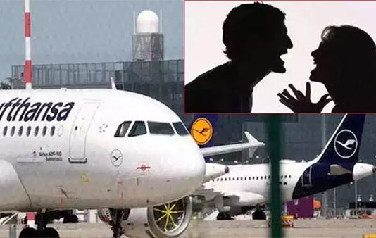 நடுவானில்… கணவன் – மனைவிக்கிடையே கடும் சண்டை : அவசரமாக தரையிறங்கிய விமானம்!!