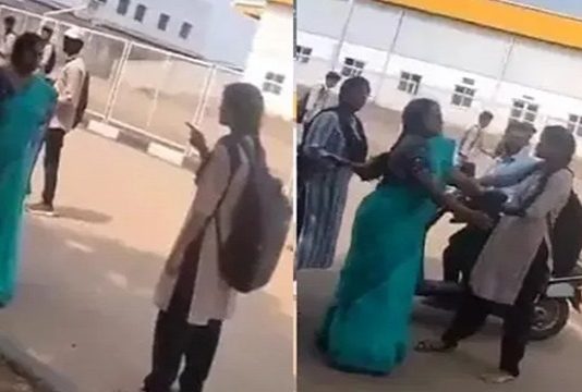 தொலைபேசியை பறித்த ஆசிரியையை செருப்பால் அடித்த மாணவி!!