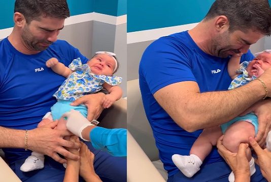 மகளுக்கு தடுப்பூசி போடுகையில் கதறி அழும் தந்தை!!