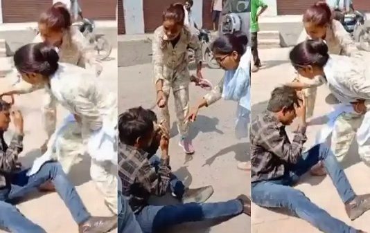 ஐ லவ் யூ சொன்ன இளைஞனை தலைமுடியை பிடித்து செருப்பால் அடித்த பெண்கள்!!