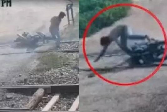 மூடிய ரயில்வே கேட்டை கடக்க முயன்ற இளைஞன் ஒரு நொடியில் மரணம்!!